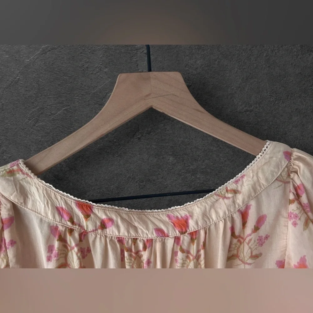 Free People Easy to Love Ivory Puff Sleeve Floral Crop Top Size XS